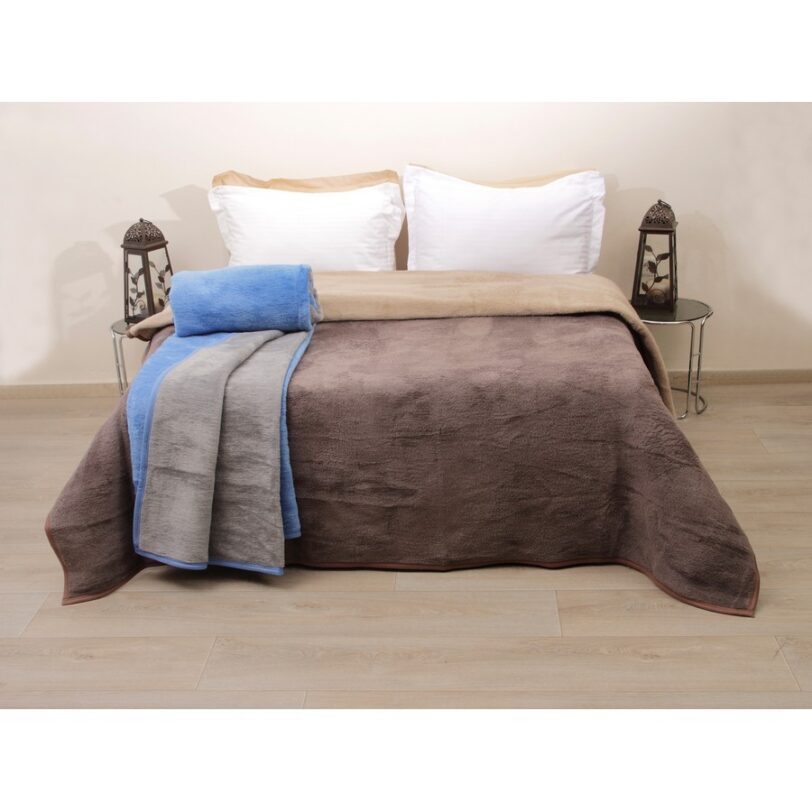 Κουβέρτα Δίχρωμη Polycotton Μονή 160x220 Σιέλ/Γκρι - Image 2