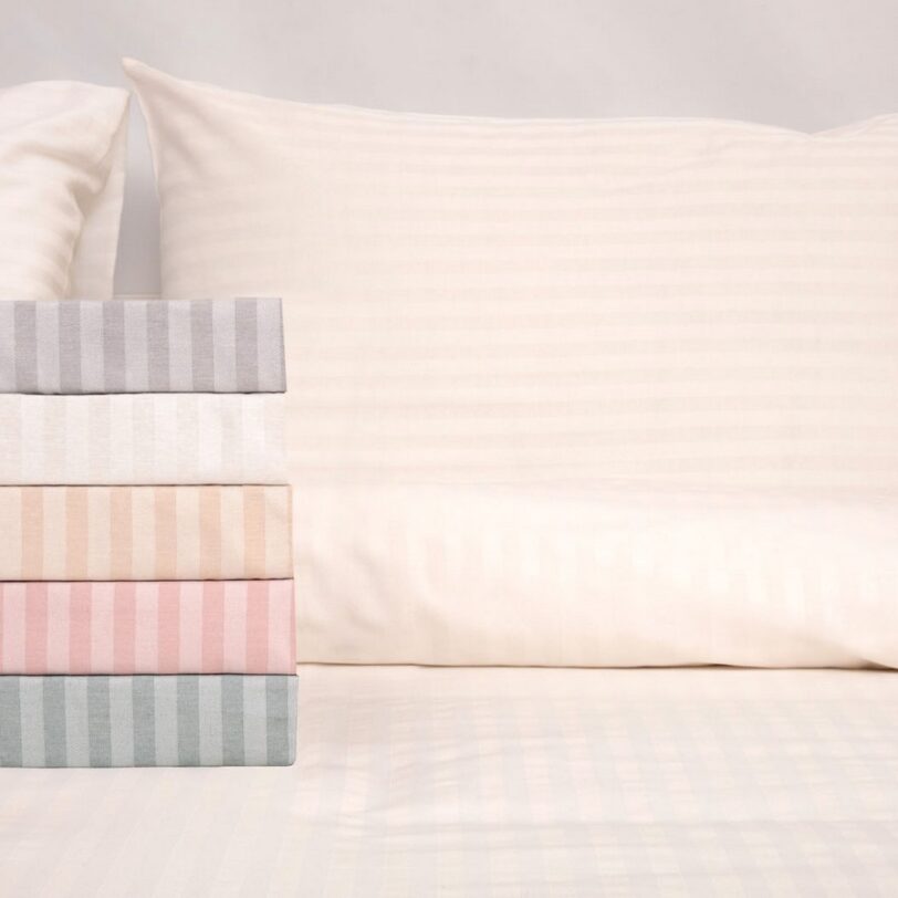 Σετ Σεντόνια Μονά 165x270 Polycotton Σατέν ριγέ 850 Ροζ