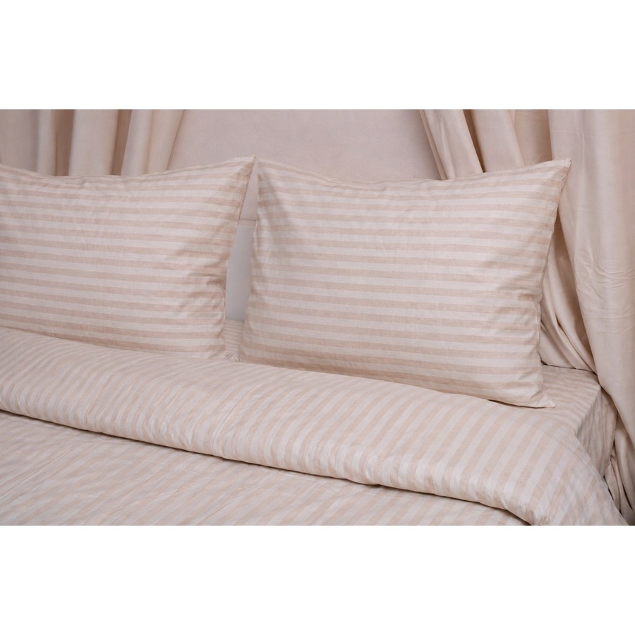 Σετ Σεντόνια Ημίδιπλα Με Λάστιχο 120x200+25 Polycotton Σατέν ριγέ 850 Μπεζ