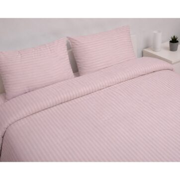 Σετ Σεντόνια Μονά Με Λάστιχο 100x200+25 Polycotton Σατέν ριγέ 850 Ροζ